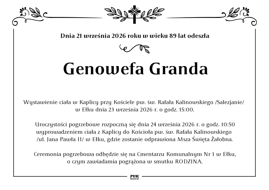 Genowefa Granda - nekrolog